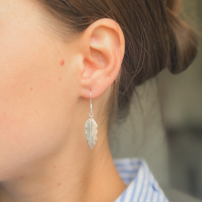 Sterling Silver Leaf Drop Earrings