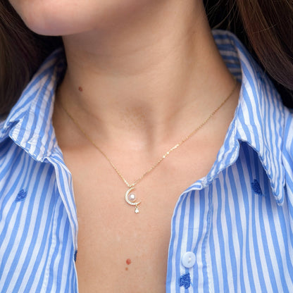 Sterling Silver Gold Plated Pearl & CZ Necklace