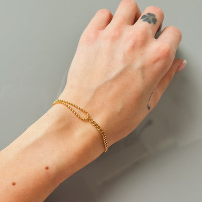 Auksuota dvigubo dizaino apyrankė „Ball Bead & Curb“