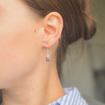 Sterling Silver Rectangle Amethyst Drop Earrings