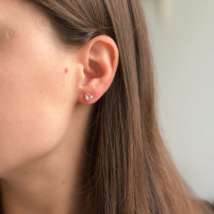 Sterling Silver Gold Plated Pink CZ Heart Studs