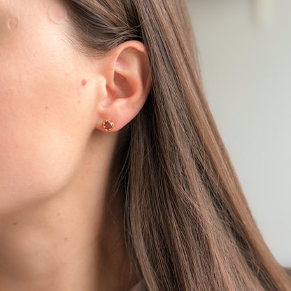 Sterling Silver Gold Plated Pink CZ Heart Studs