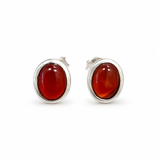 Sterling Silver Oval Carnelian Studs