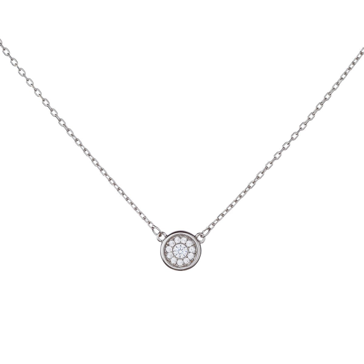 Sidabrinis rodžiuotas apvalus pakabukas su cirkoniu ir grandinėle