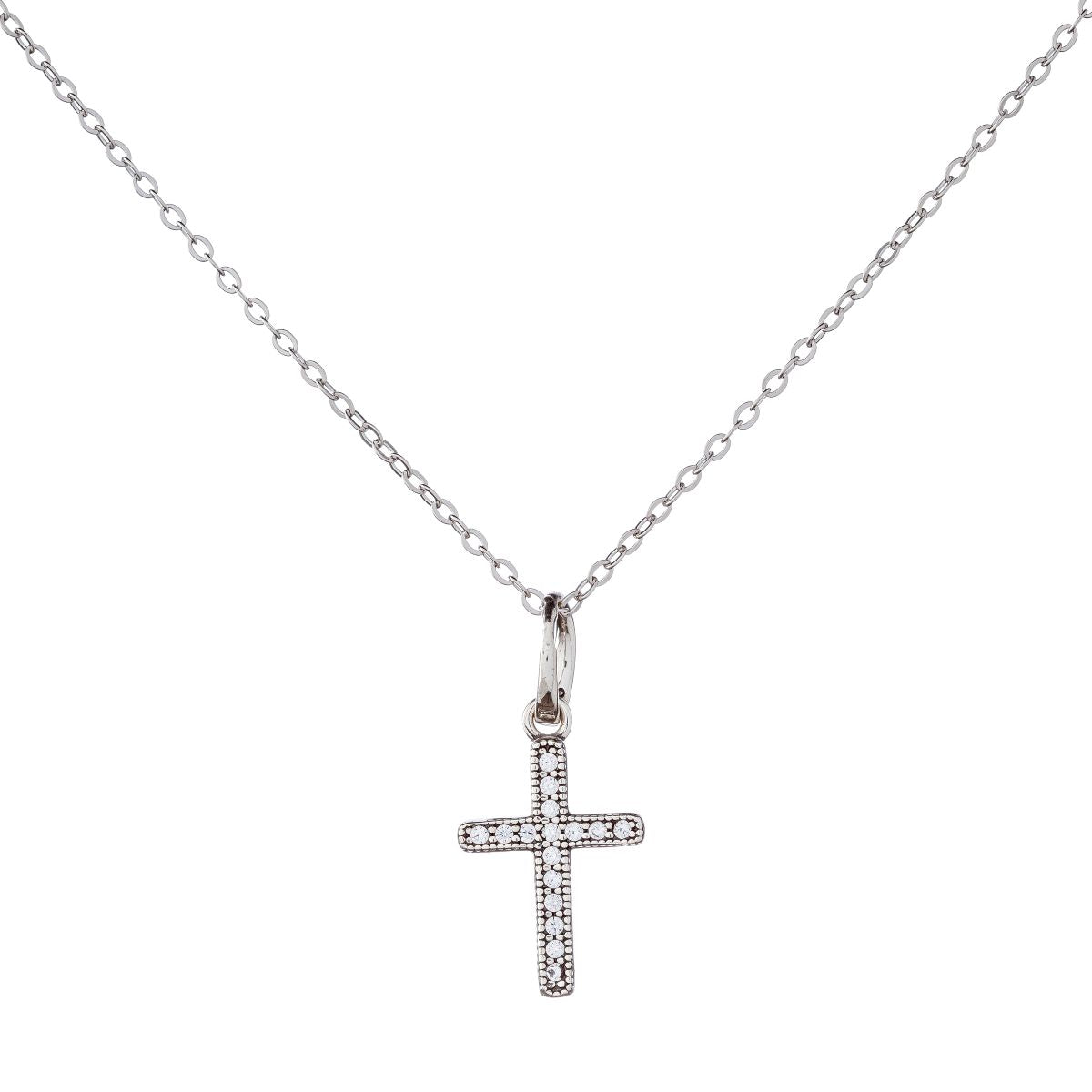 Sidabrinis rodžiuotas kryželis su cirkoniais ir grandinėle