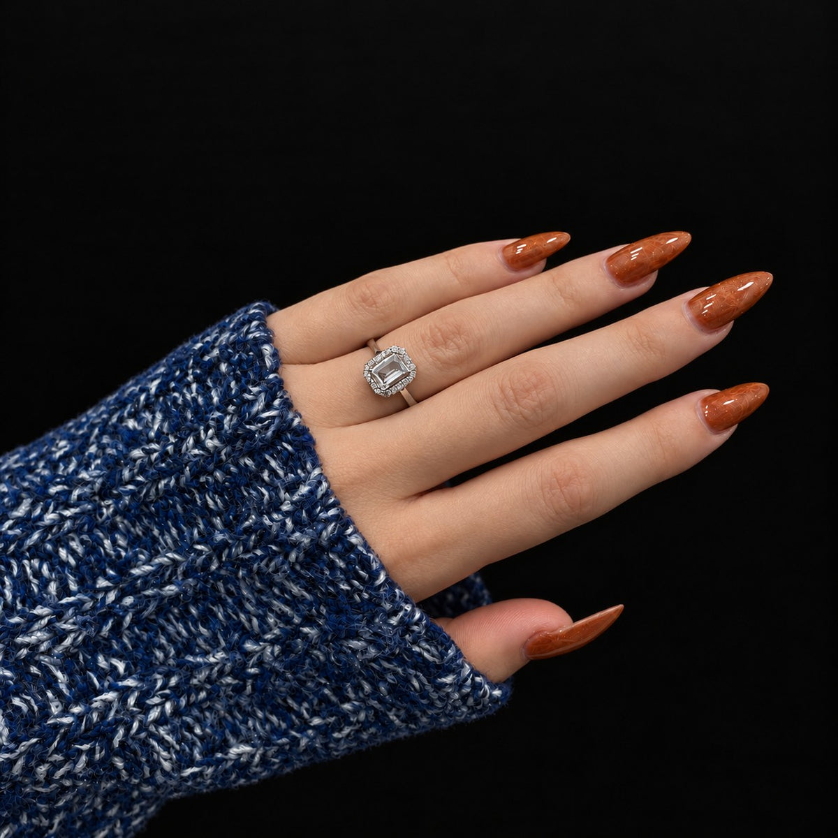 Sterling Silver Rhodium Plated Rectangle CZ Ring