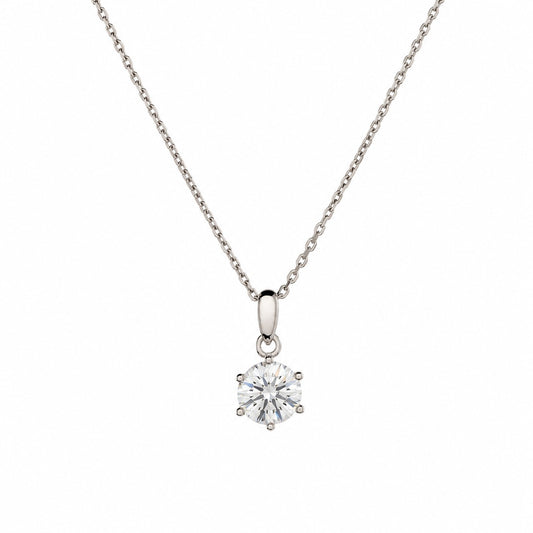 Sterling Silver Rhodium Plated Round CZ Necklace