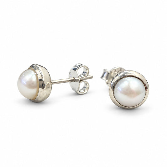 Sterling Silver Round Pearl Studs