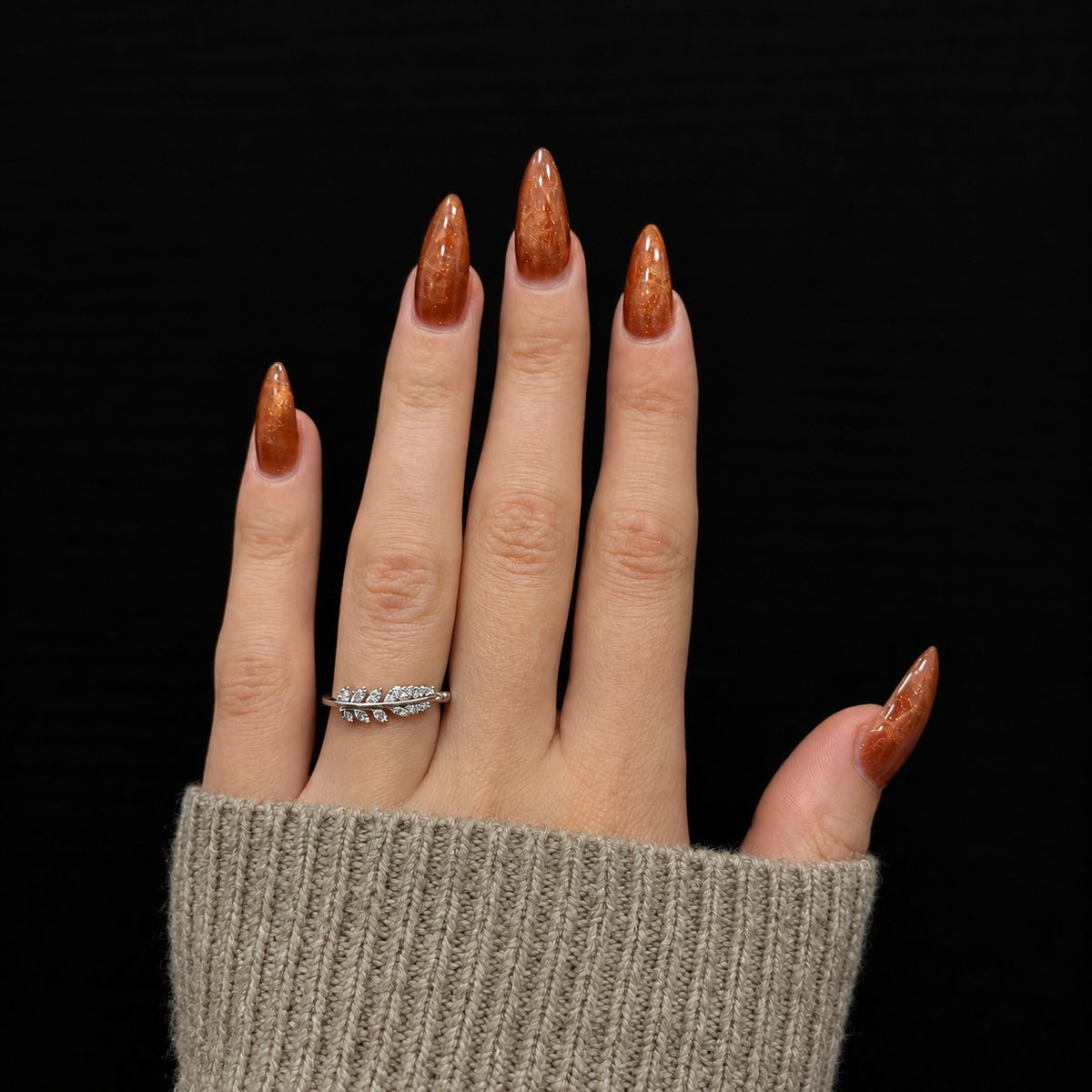 Sterling Silver Rhodium Plated Leaf Ring