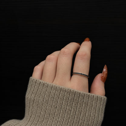 Sterling Silver Rhodium Plated Black CZ Band Ring