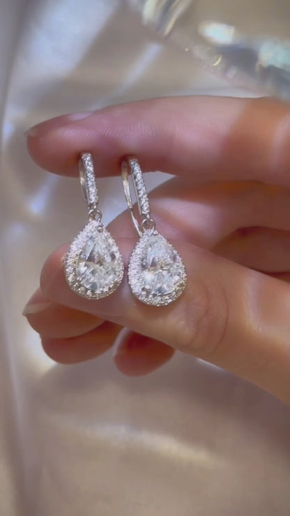 Sterling Silver Rhodium Plated CZ Drop Earrings