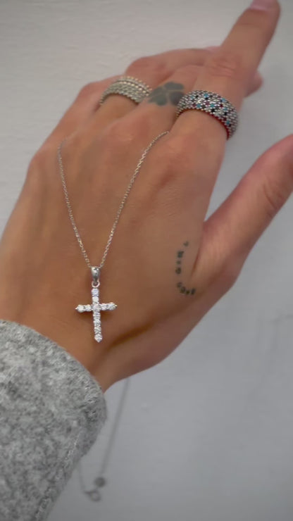 Sterling Silver CZ Cross Pendant Necklace