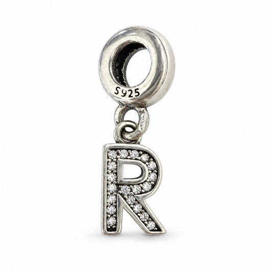 Sterling Silver Rhodium Plated CZ Letter Pendant