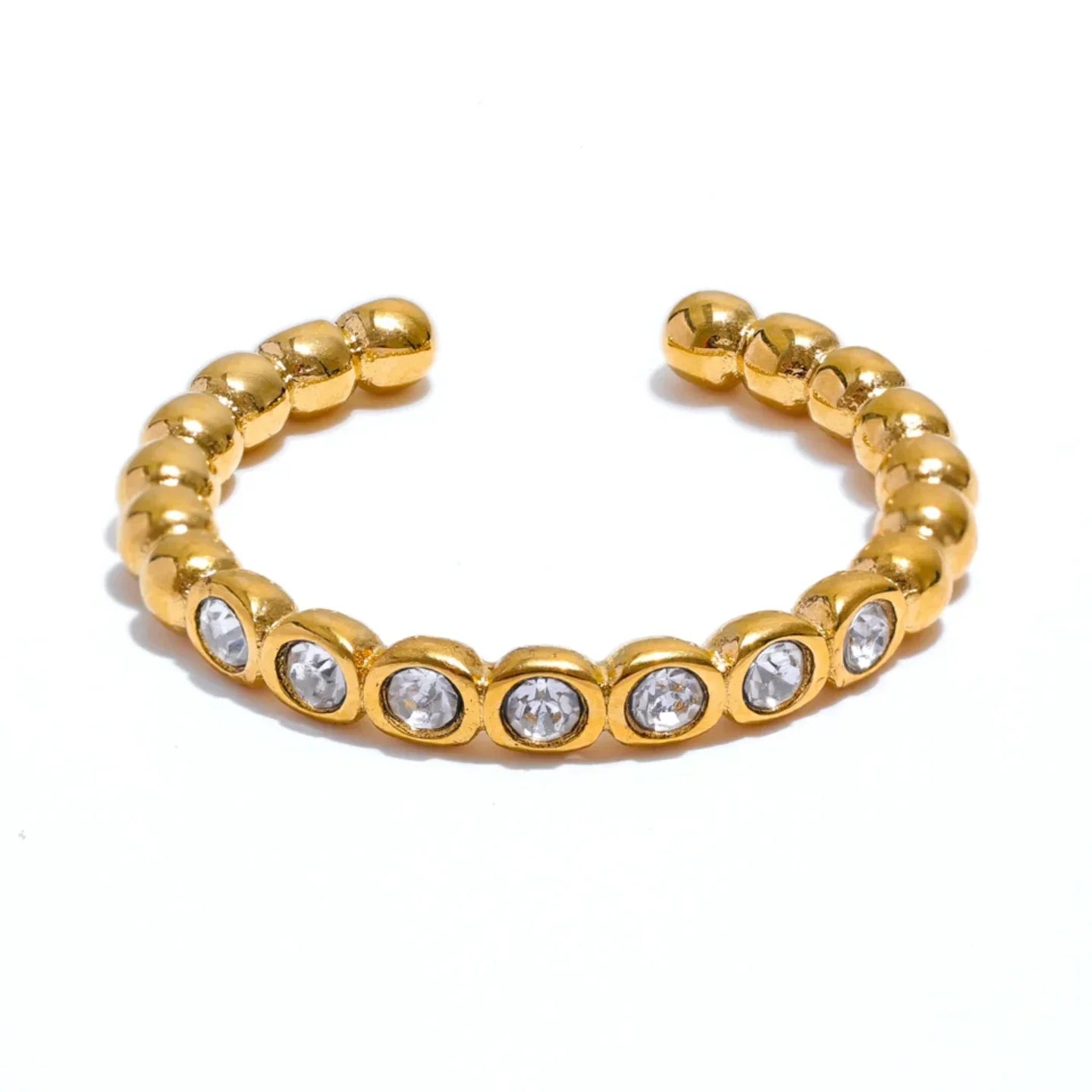 Auksuotas reguliuojamo dydžio žiedas su 7 mažais cirkoniais