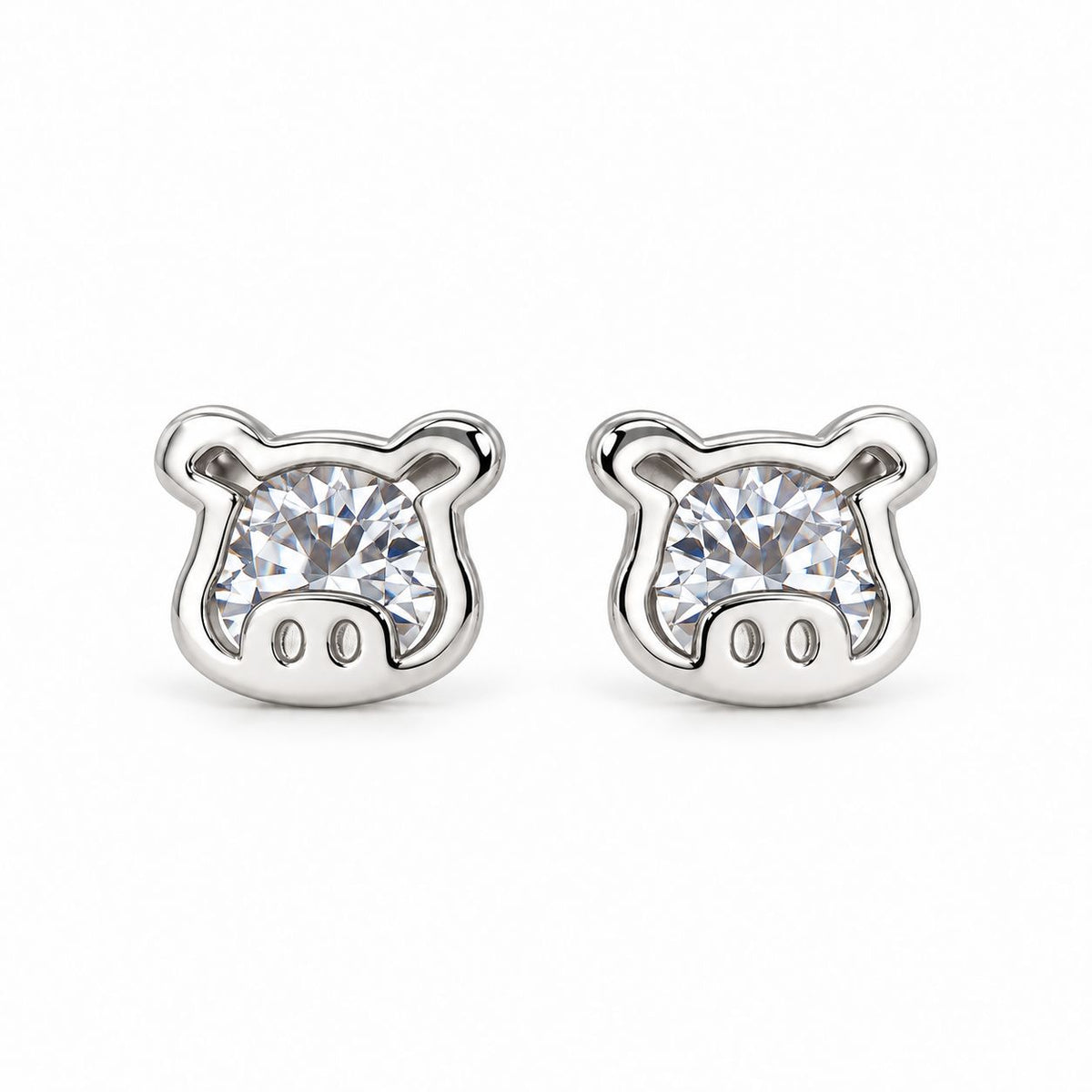 Sterling Silver Rhodium Plated Pig Studs