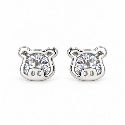 Sterling Silver Rhodium Plated Pig Studs