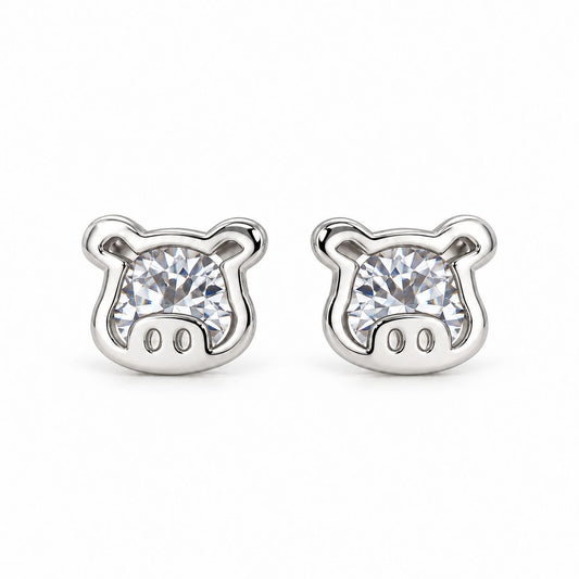 Sterling Silver Rhodium Plated Pig Studs