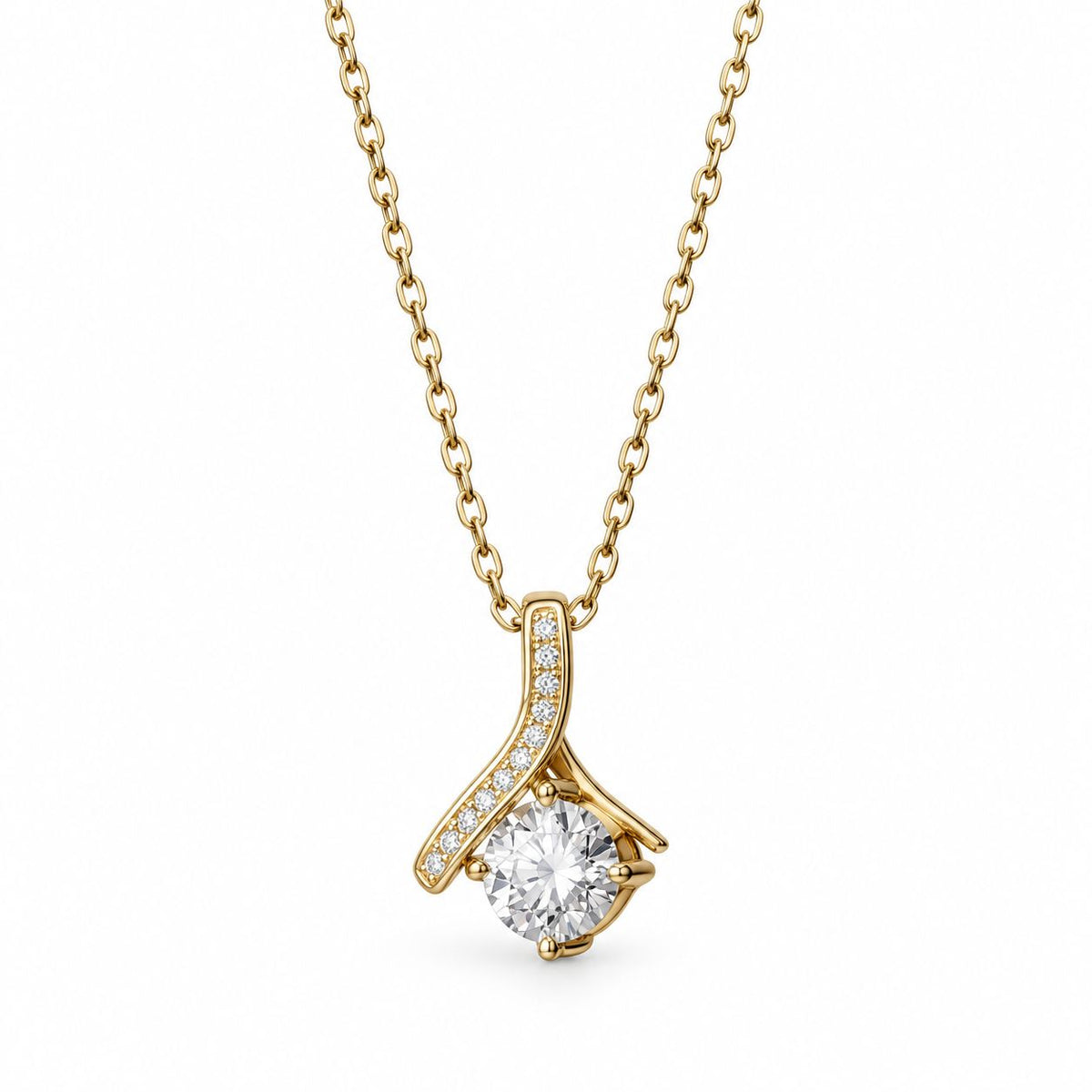 Sterling Silver Rhodium Plated CZ Pendant Necklace
