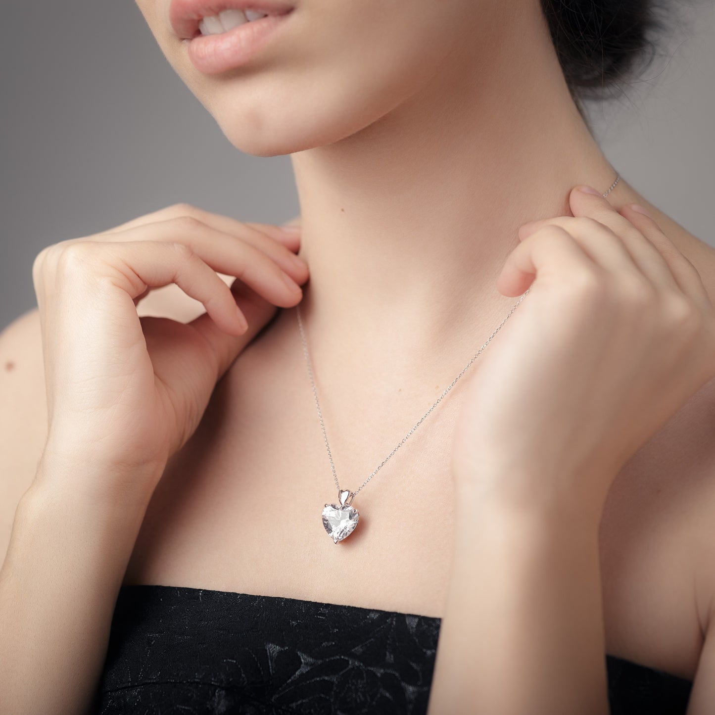 Sterling Silver Rhodium Plated CZ Heart Necklace
