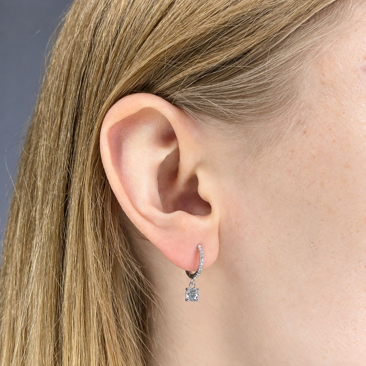 Sterling Silver Rhodium Plated Hoops with Charms