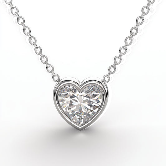Sterling Silver Rhodium Plated CZ Heart Necklace