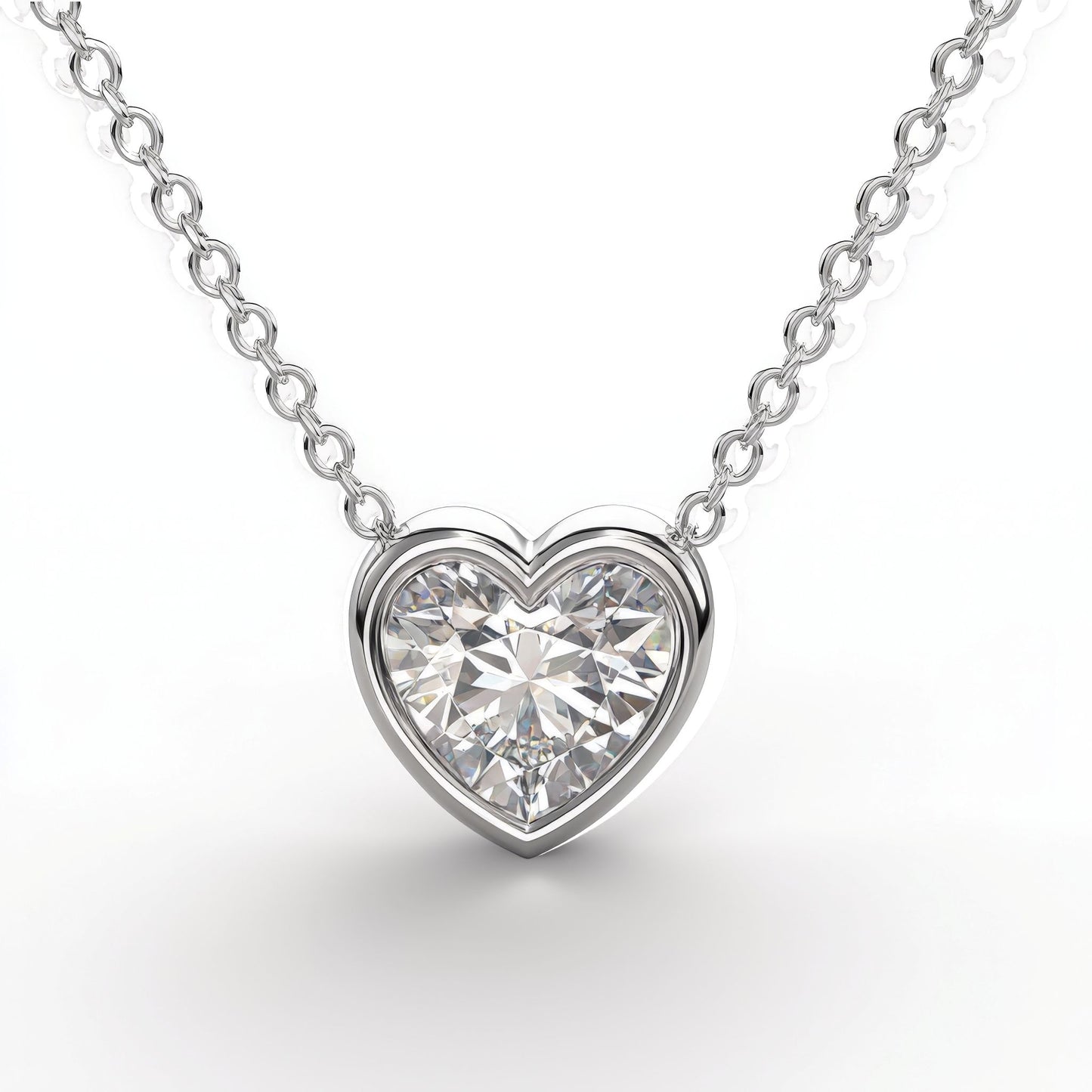 Sterling Silver Rhodium Plated CZ Heart Necklace