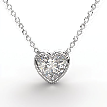 Sterling Silver Rhodium Plated CZ Heart Necklace
