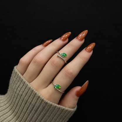 Sterling Silver Enamel Leaf Ring