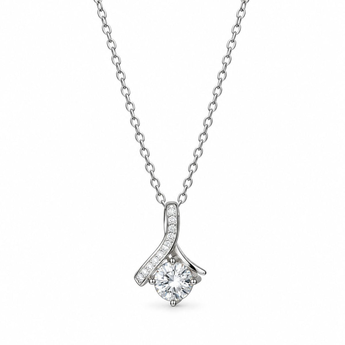 Sterling Silver Rhodium Plated CZ Pendant Necklace