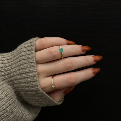 Sterling Silver Gold Plated Rectangle CZ Ring