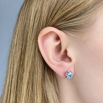 Sterling Silver Square Blue Topaz Studs