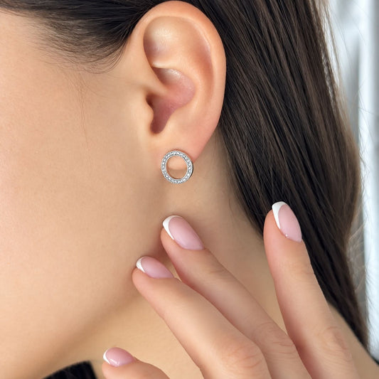 Sterling Silver CZ Circle Studs