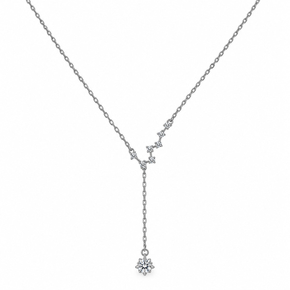 Sterling Silver Rhodium Plated CZ Star Necklace