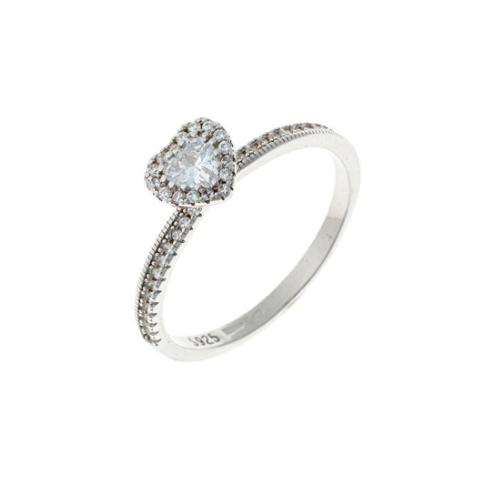 Sidabrinis rodžiuotas žiedas širdelė su cirkoniu