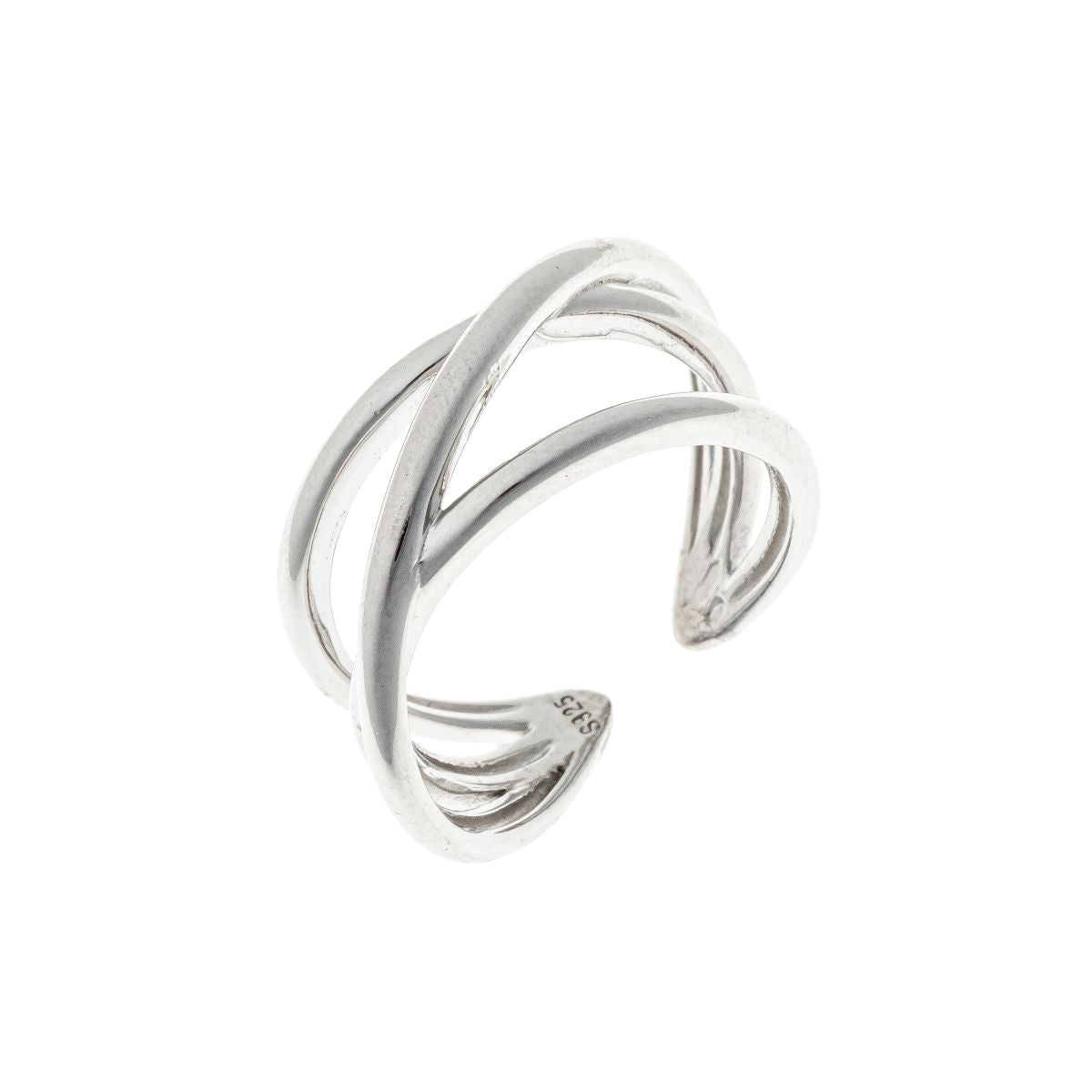 Sidabrinis rodžiuotas reguliuojamo dydžio žiedas „Persipynimas“